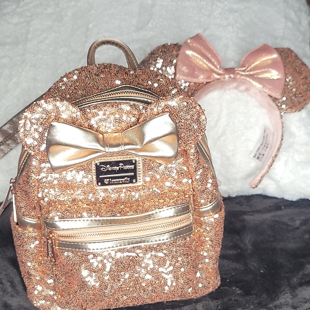 Loungefly rose gold mini backpack with ears